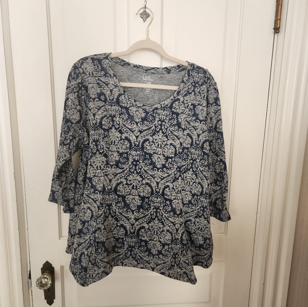 Croft & Barrow women's XL blue and grey paisley tunic top